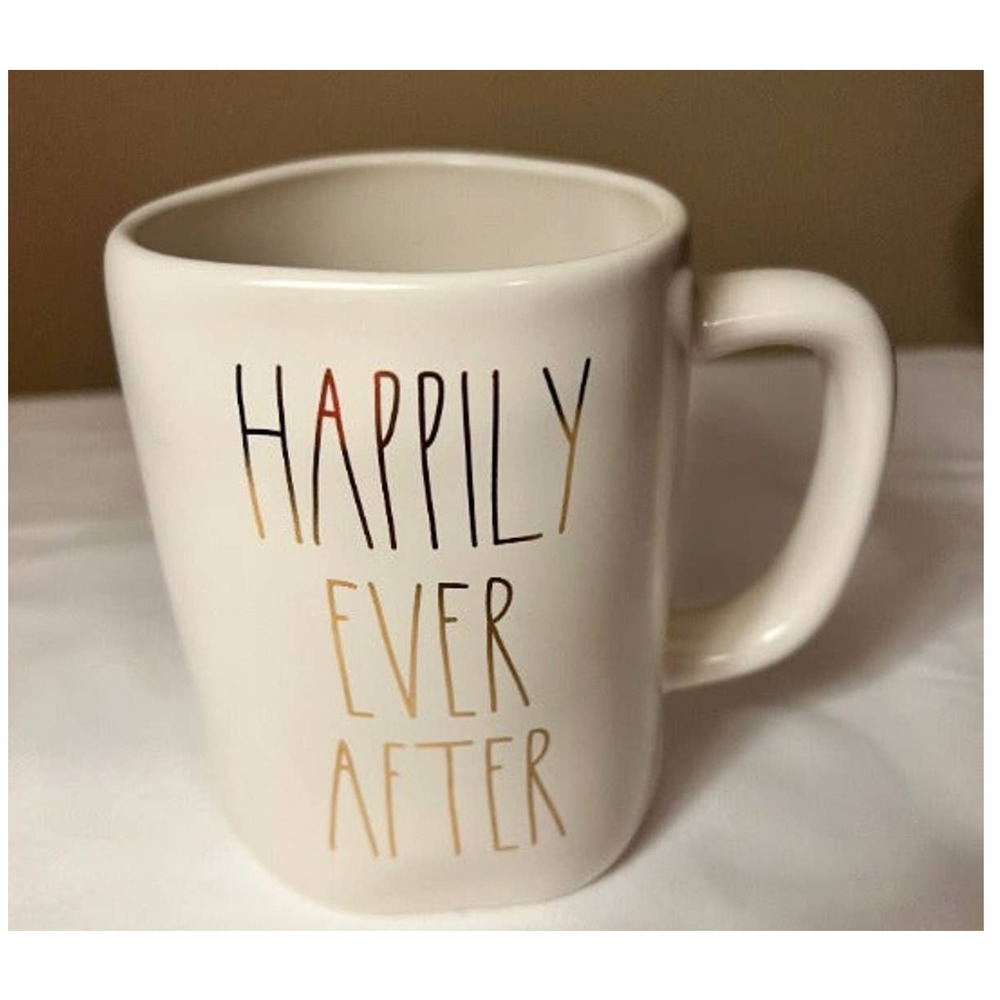 Rae Dunn Happily‎ Ever After Oversized Mug White with Gold Lettering